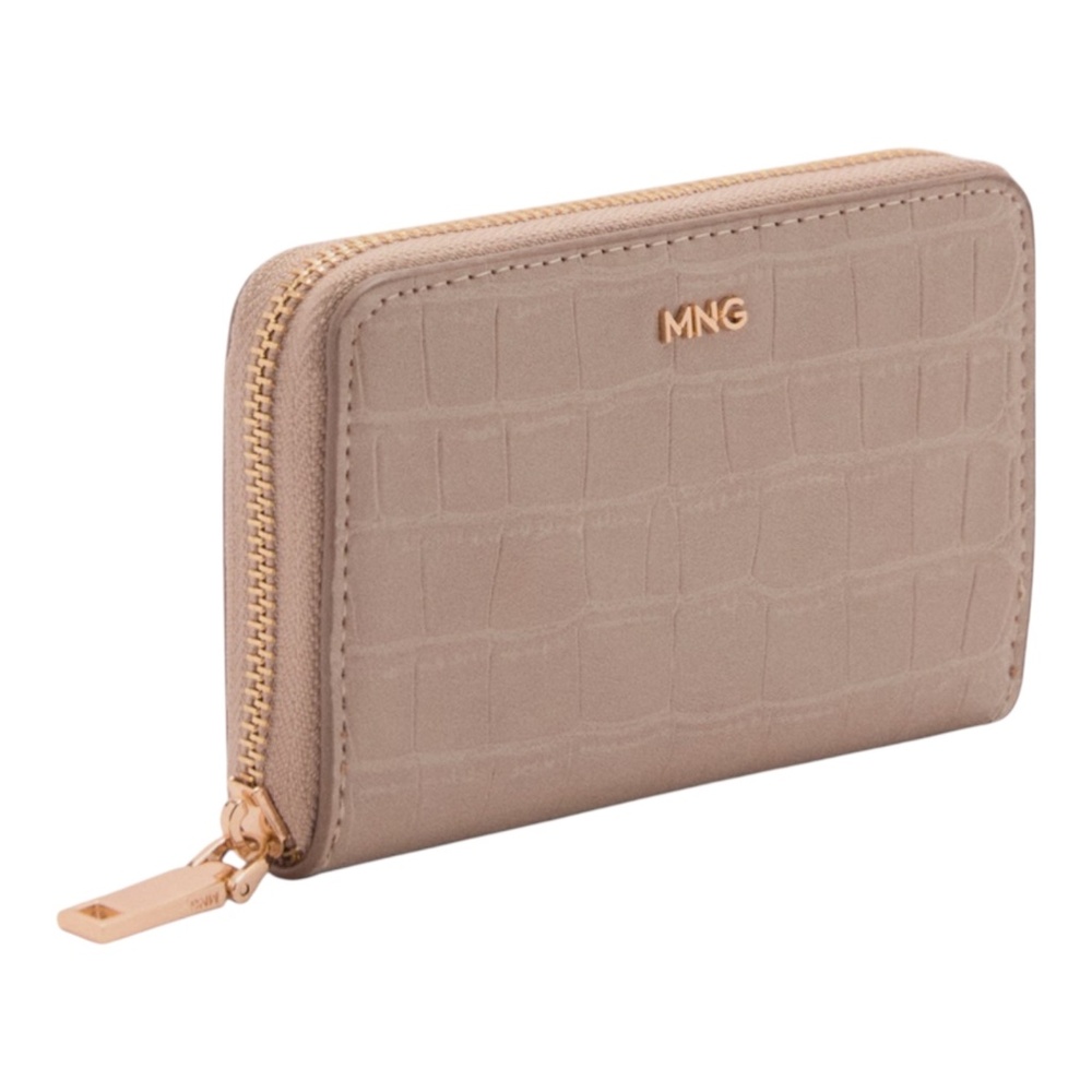 Mango Medium Croc-Effect Wallet – Sand Faux Leather, Triple Compartment, NWT